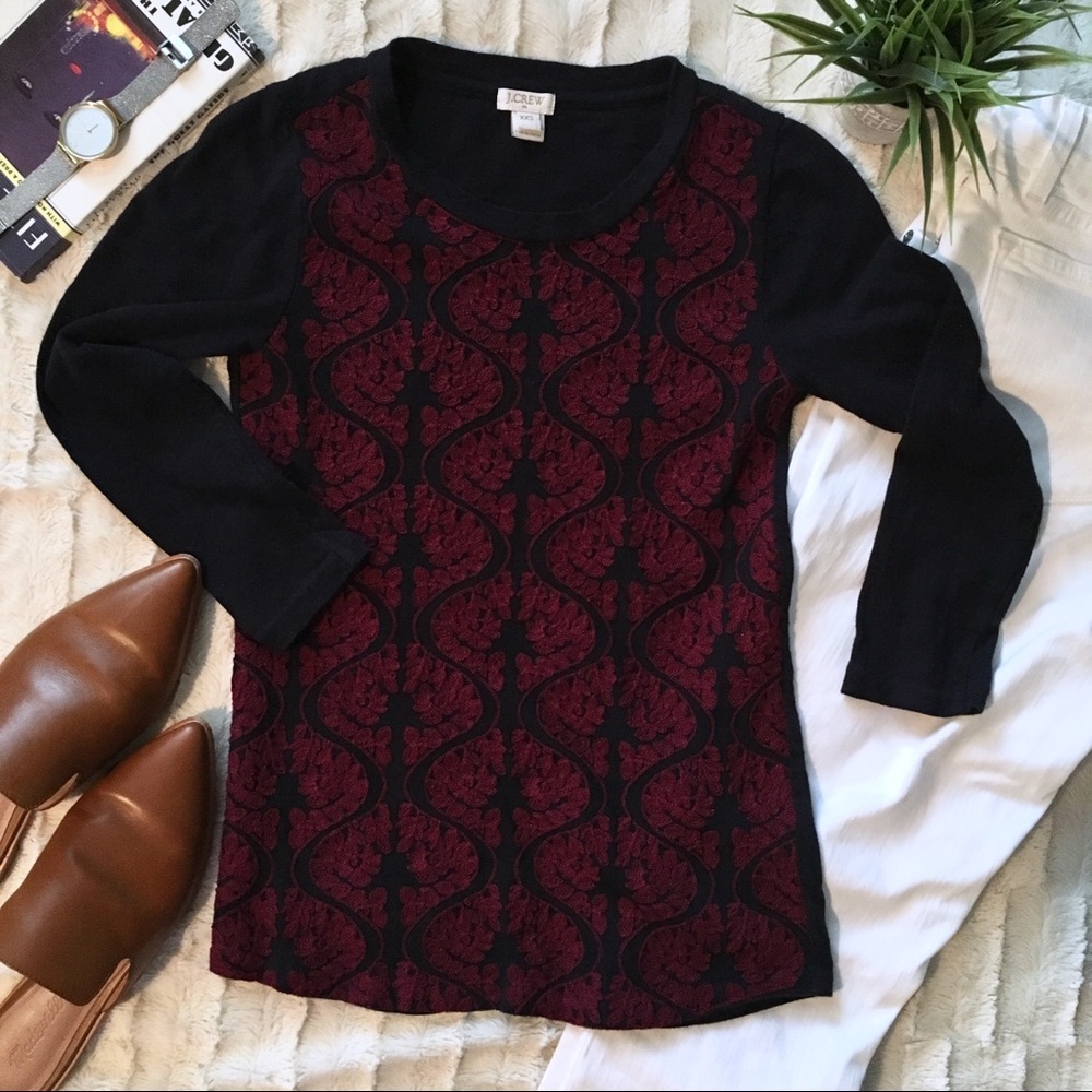 J Crew Navy and Burgundy Crew Sweater